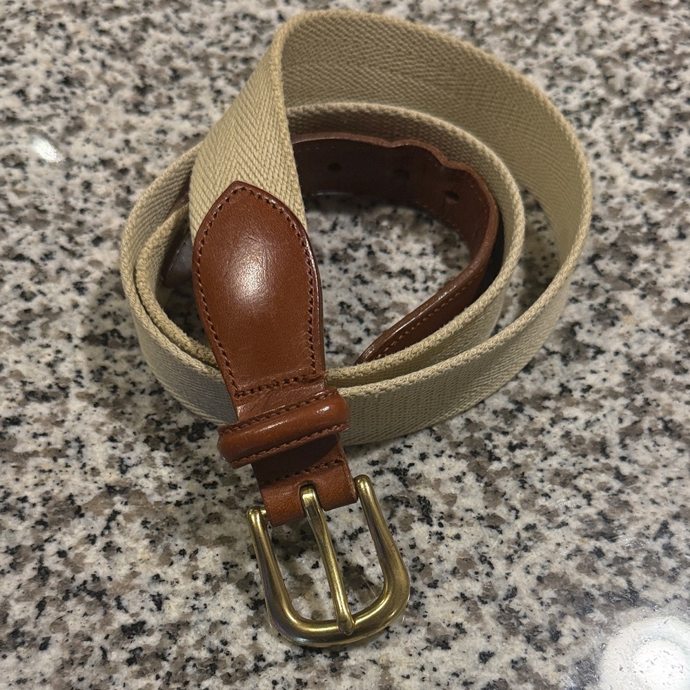 Vintage Coach Leather and Canvas Belt with Brass Buckle